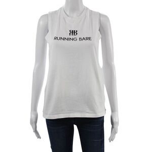 Running Bare Womens Basic Sleeveless Cotton Graphic Tank Crew Neck White Size S